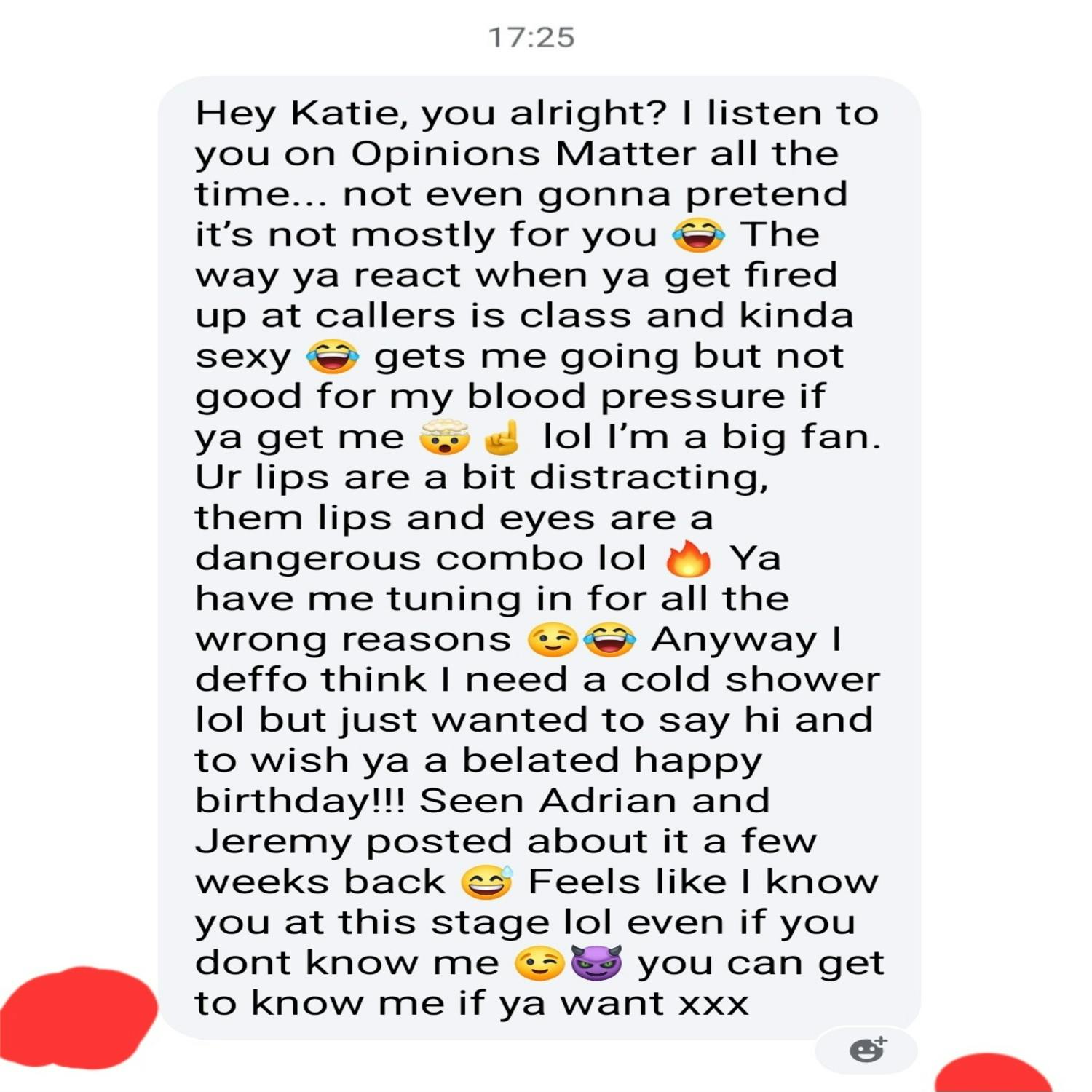 "Creepy" Male Fan of Katie Interrupts Live Broadcast After Sending Her Inappropriate Message on Private Facebook Page