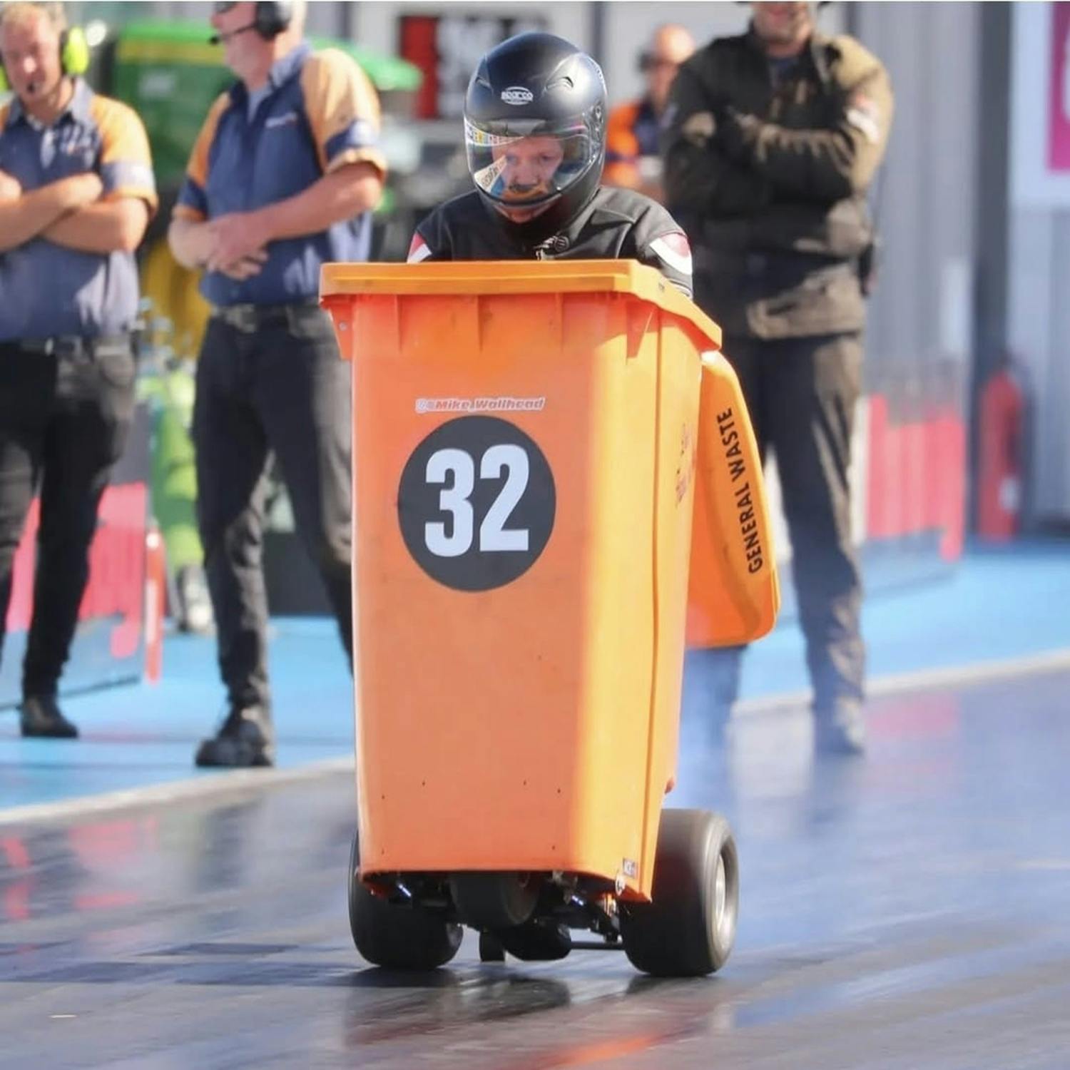 The world's fastest wheelie bin. The world's fastest wheelie bin.
